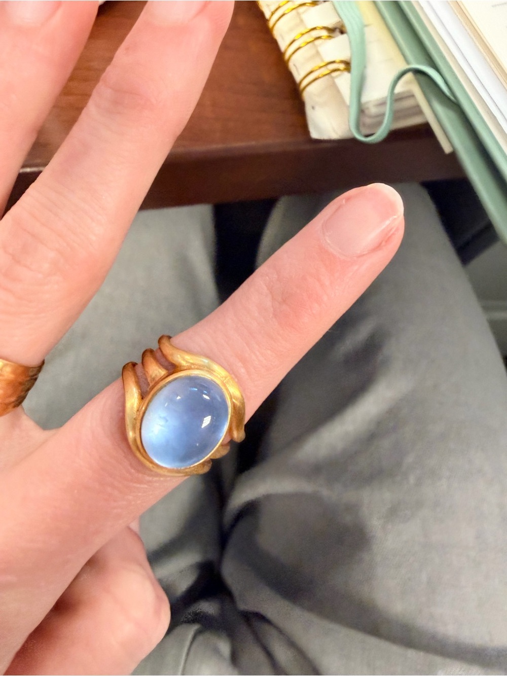 Julie Vos Gold-Tone Ring with Light Blue Cabochon
